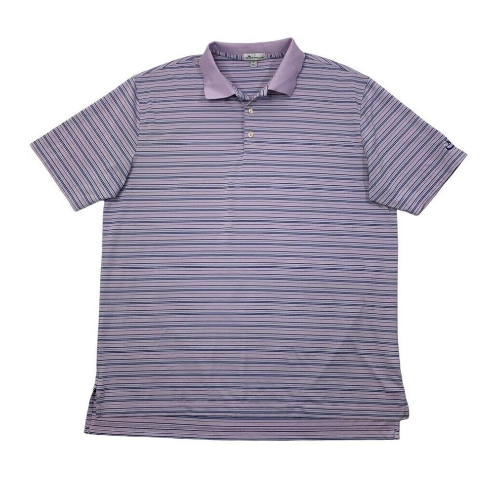 Peter Millar Polo Shirt Mens XL Orchid Purple Blue Striped Performance Golf
